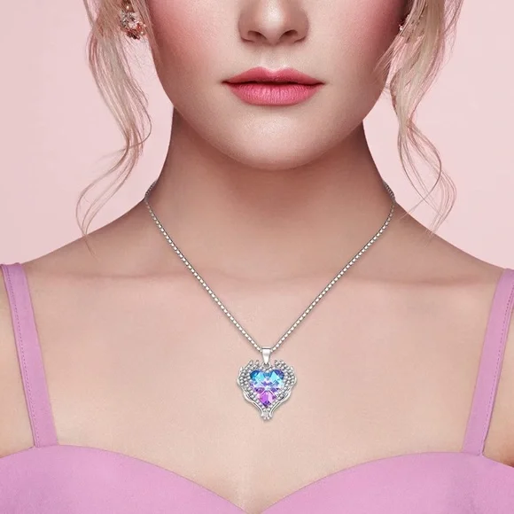 LED Preserved Eternal Rose Angel Wings Heart Necklace Birthday Anniversary Gift - Picture 2 of 6